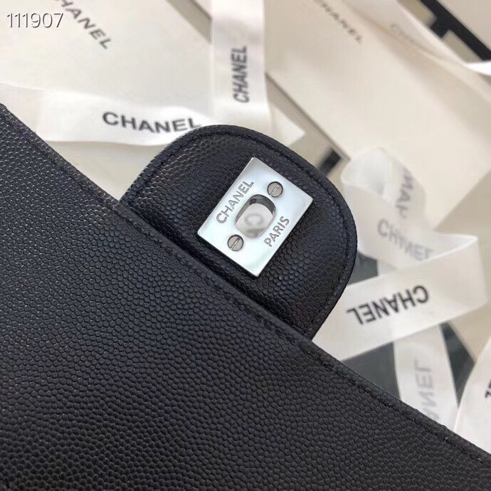 Ch**el Flap Bag Caviar in Black 25cm with Silver Hardware