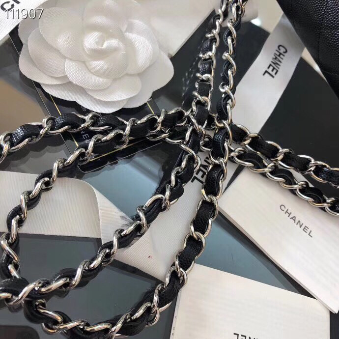 Ch**el Flap Bag Caviar in Black 25cm with Silver Hardware