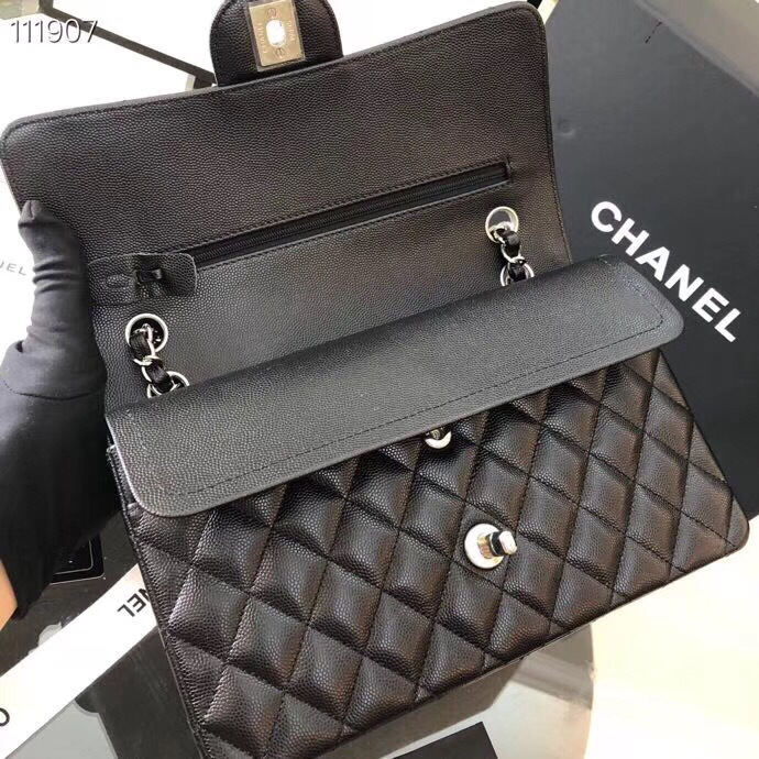 Ch**el Flap Bag Caviar in Black 25cm with Silver Hardware