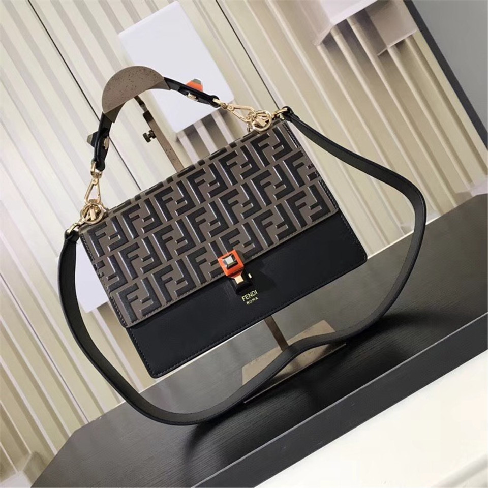 F**di Kan I Flip Leather Bag in Black and Gray