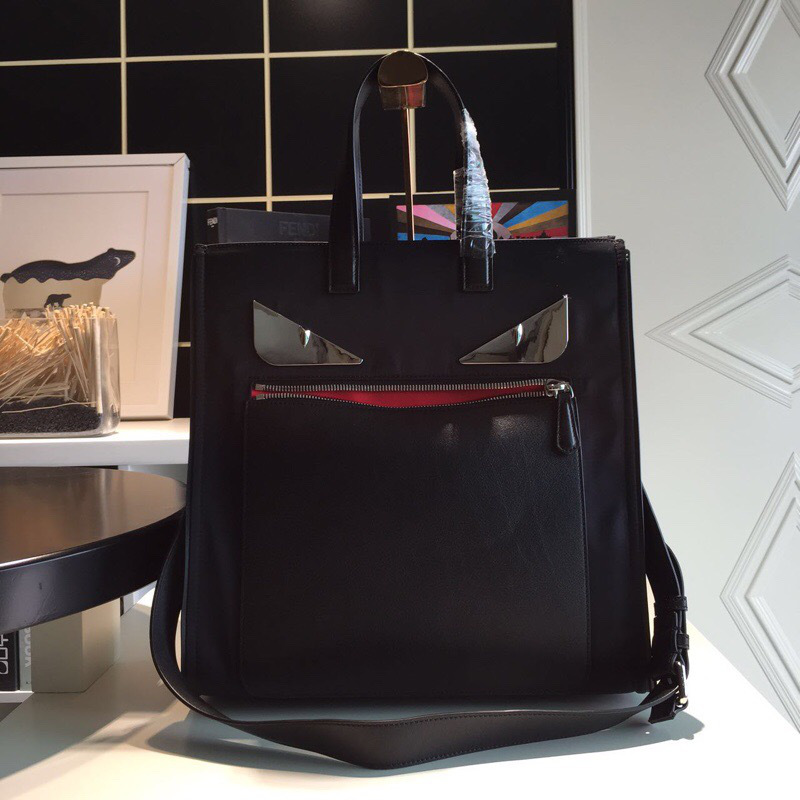 F**di Tote Montage Leather Handbag Black