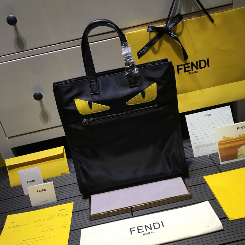 F**di Tote Montage Leather Handbag with Black