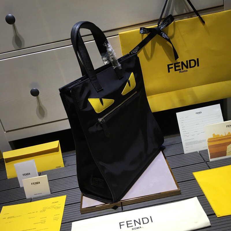 F**di Tote Montage Leather Handbag with Black