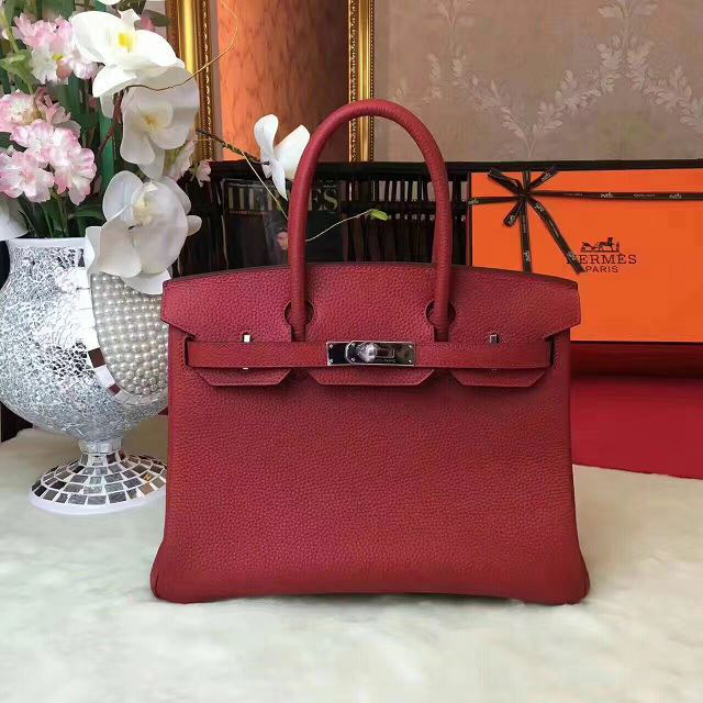 H**me5 original togo leather birkin 30cm bag in Wine Red