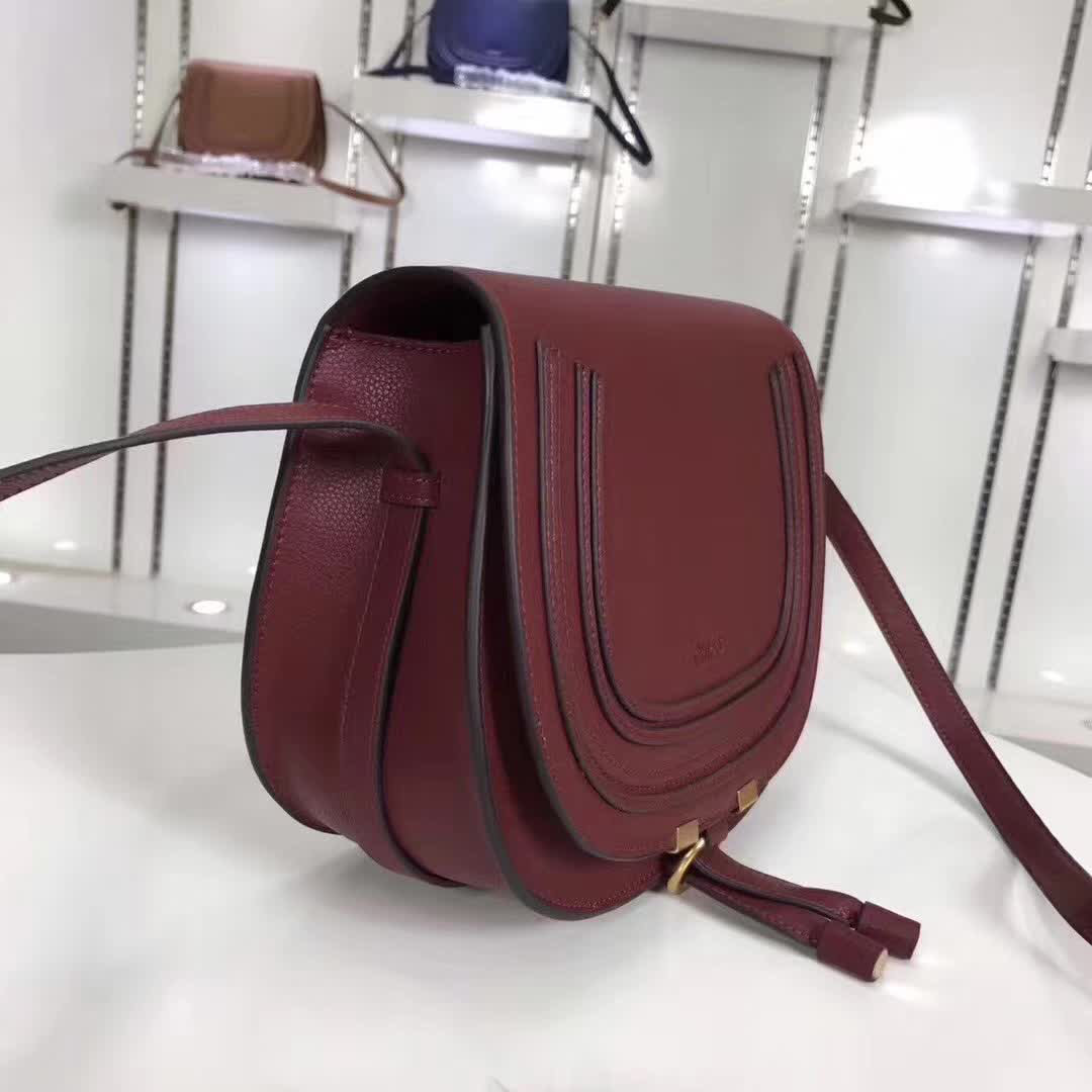 Chloe original calfskin crossbody saddle bag in Wine Red