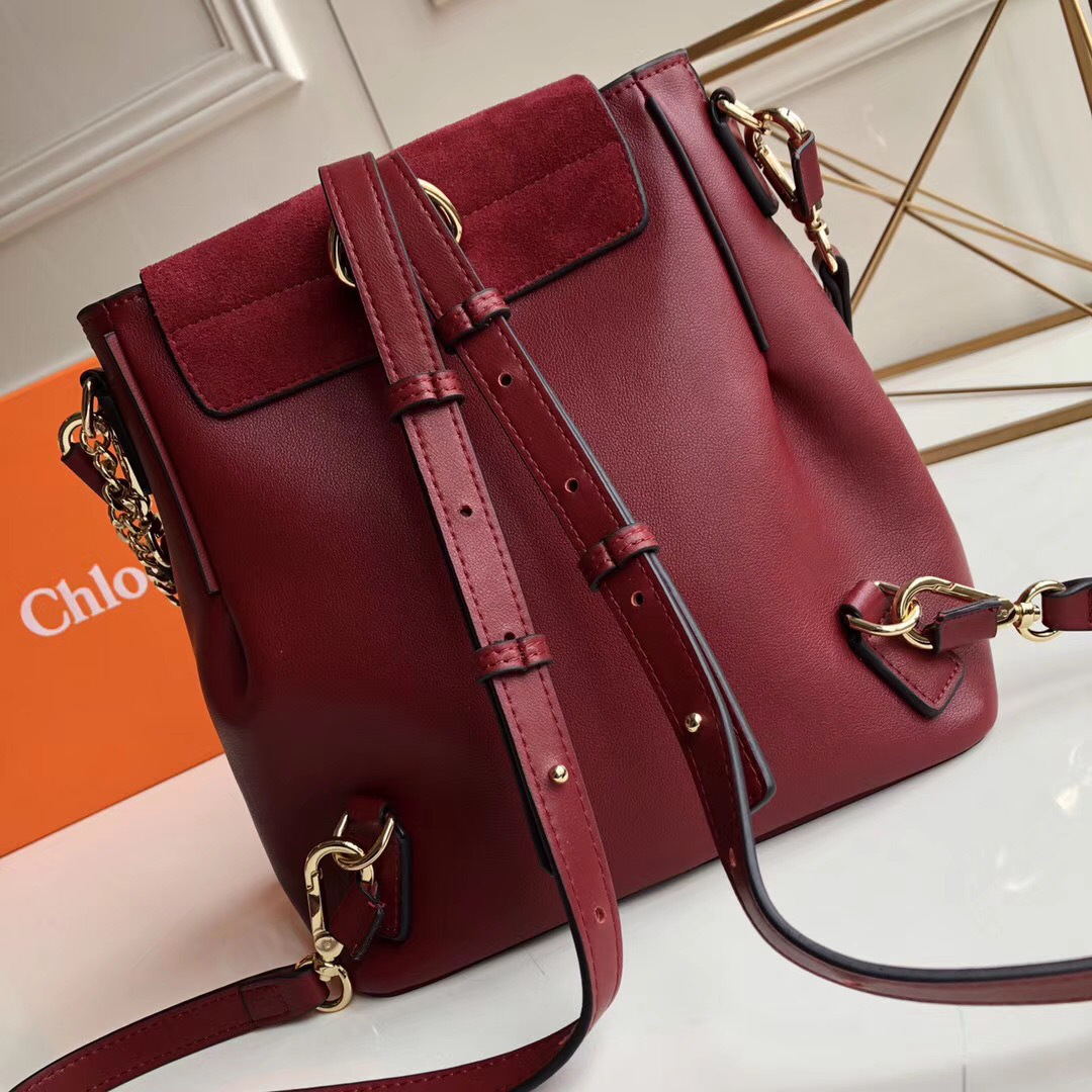 Chloe Faye Calfskin Large Backpack in Wine Red