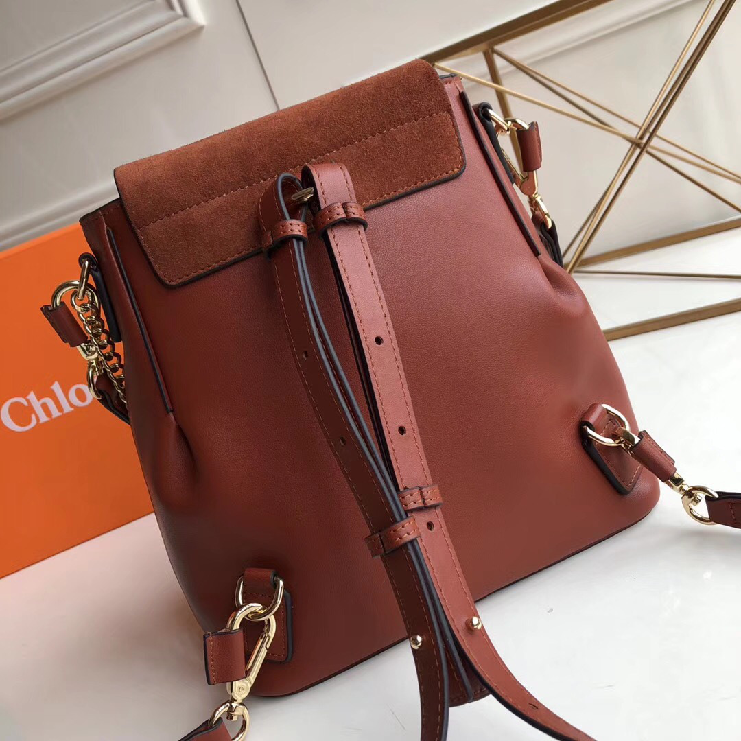 Chloe Faye Calfskin Large Backpack in Light Brown