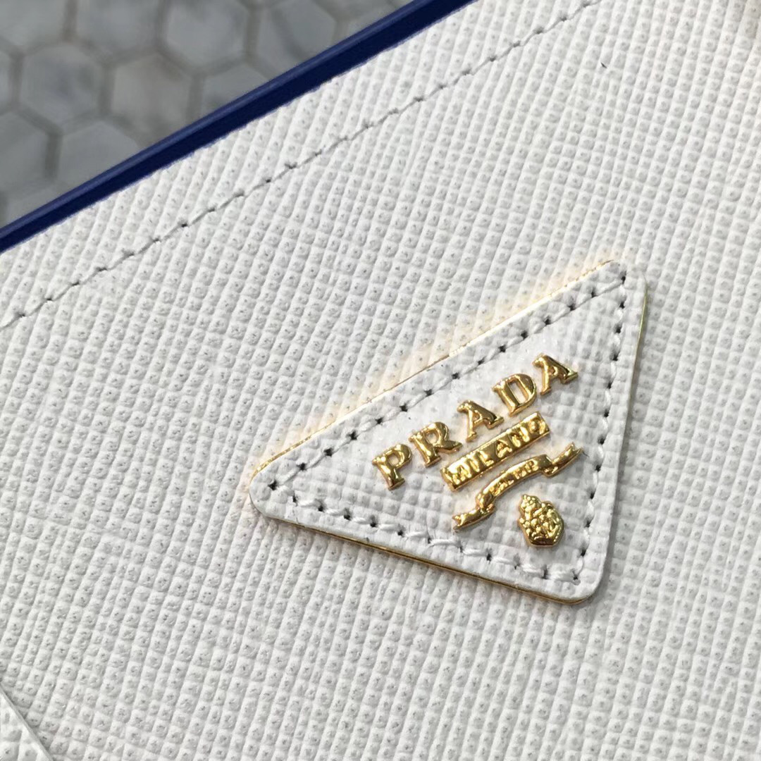 Pra*a Saffiano Cuir Small Double Leather Bag in white
