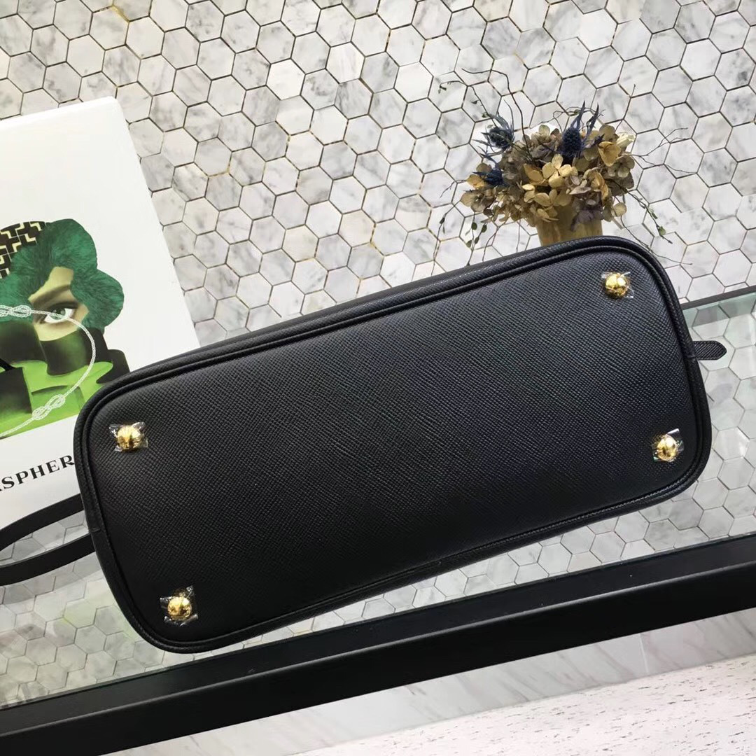 Pra*a Saffiano Cuir Small Double Leather Bag in Black