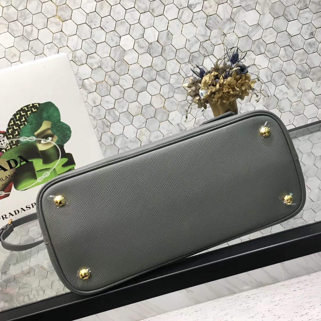 Pra*a Saffiano Cuir Small Double Leather Bag in Gray