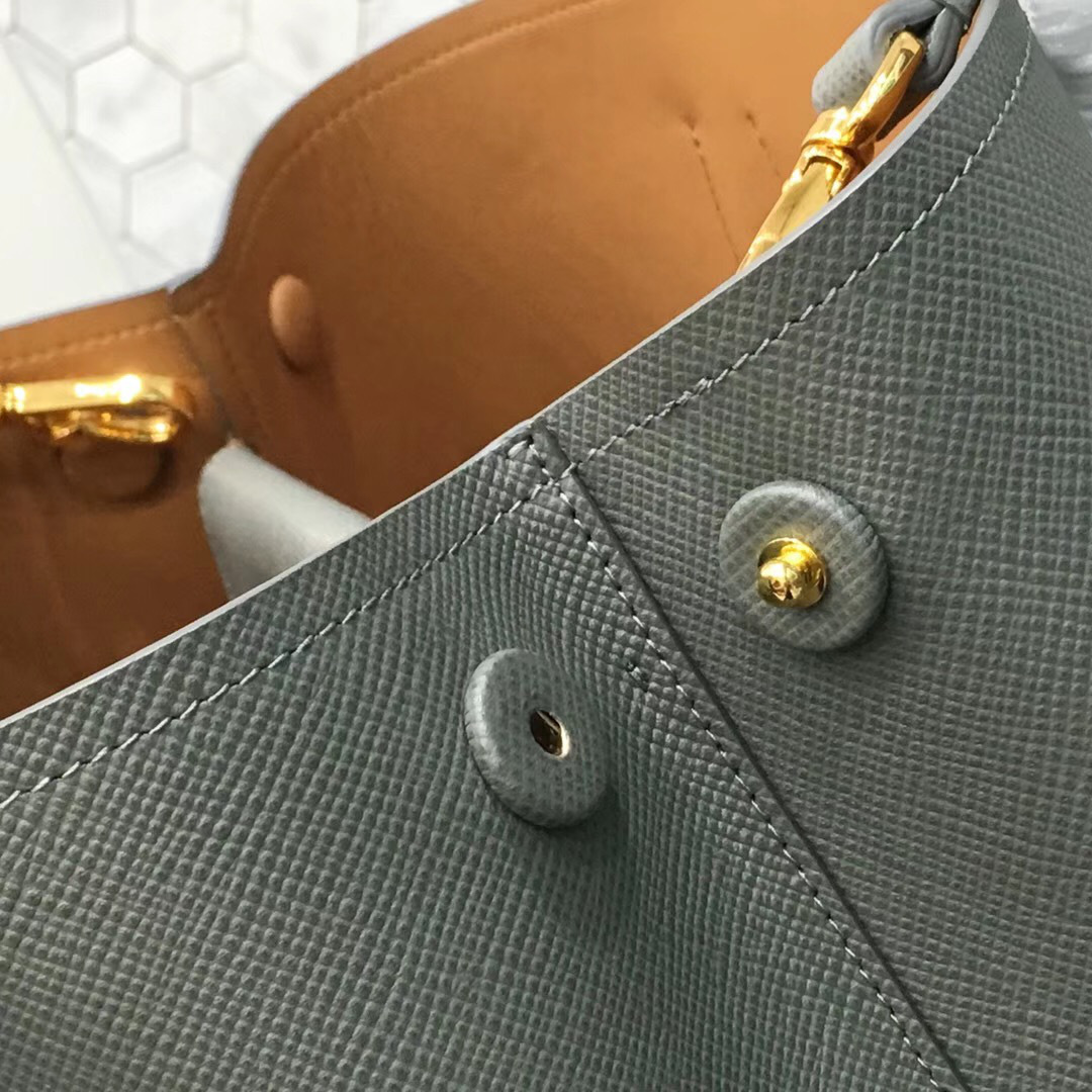 Pra*a Saffiano Cuir Small Double Leather Bag in Gray