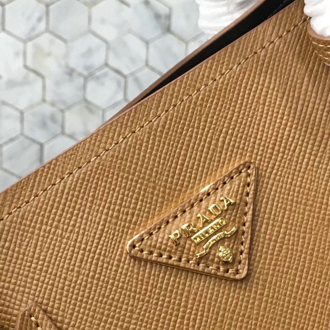 Pra*a Saffiano Cuir Small Double Leather Bag in Khaki