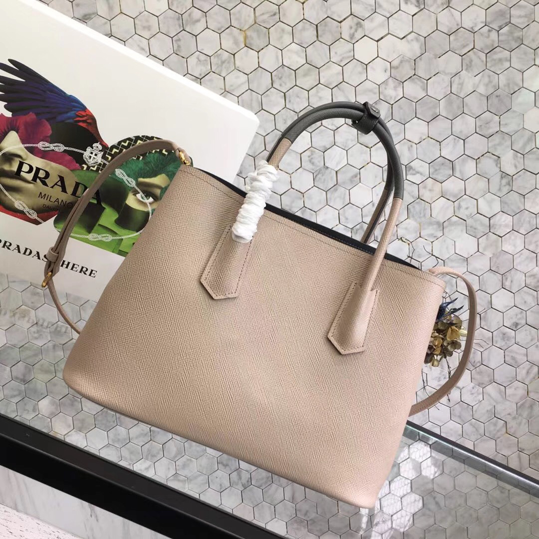 Pra*a Saffiano Cuir Small Double Leather Bag in Pink