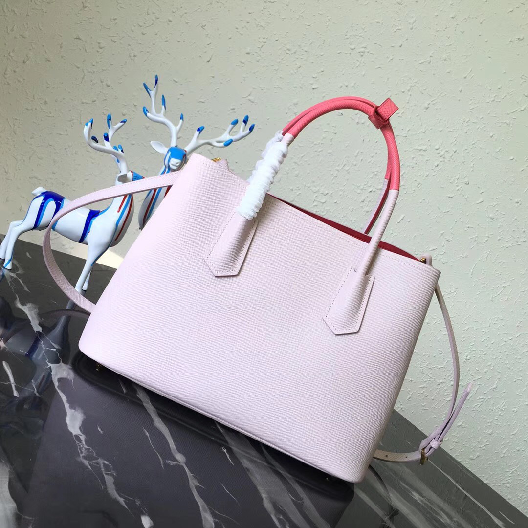 Pra*a Saffiano Cuir Small Double Leather Bag in Light Pink