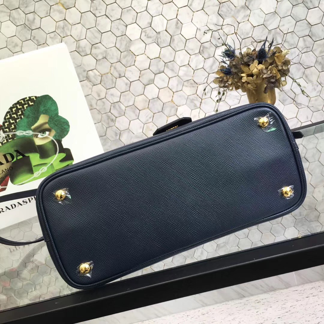 Pra*a Saffiano Cuir Small Double Leather Bag in Dark Blue