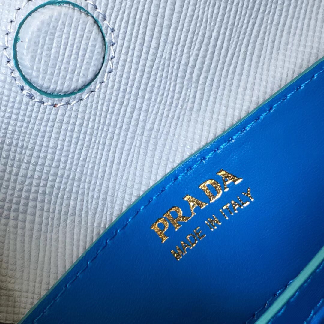 Pra*a Saffiano Cuir Small Double Leather Bag in Blue