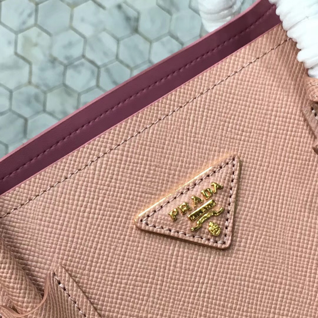 Pra*a Saffiano Cuir Small Double Leather Bag in Sakura Pink