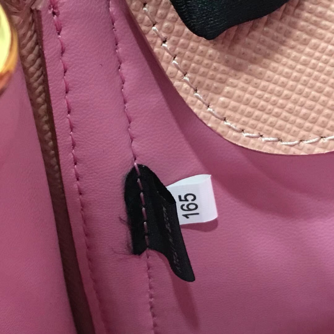Pra*a Saffiano Cuir Small Double Leather Bag in Sakura Pink