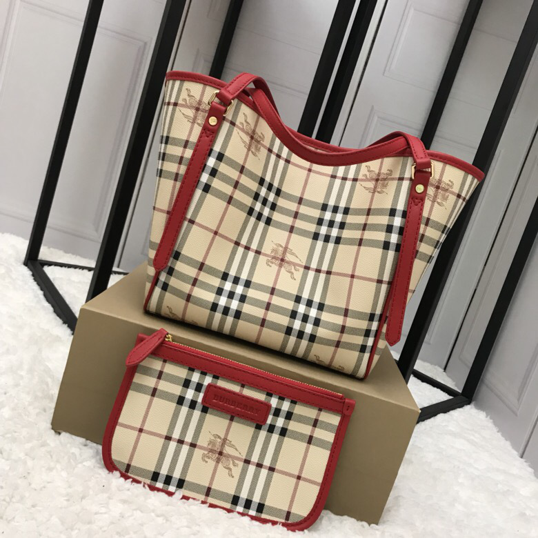 Bv*b*rry Original Check Tote Handbag with Red