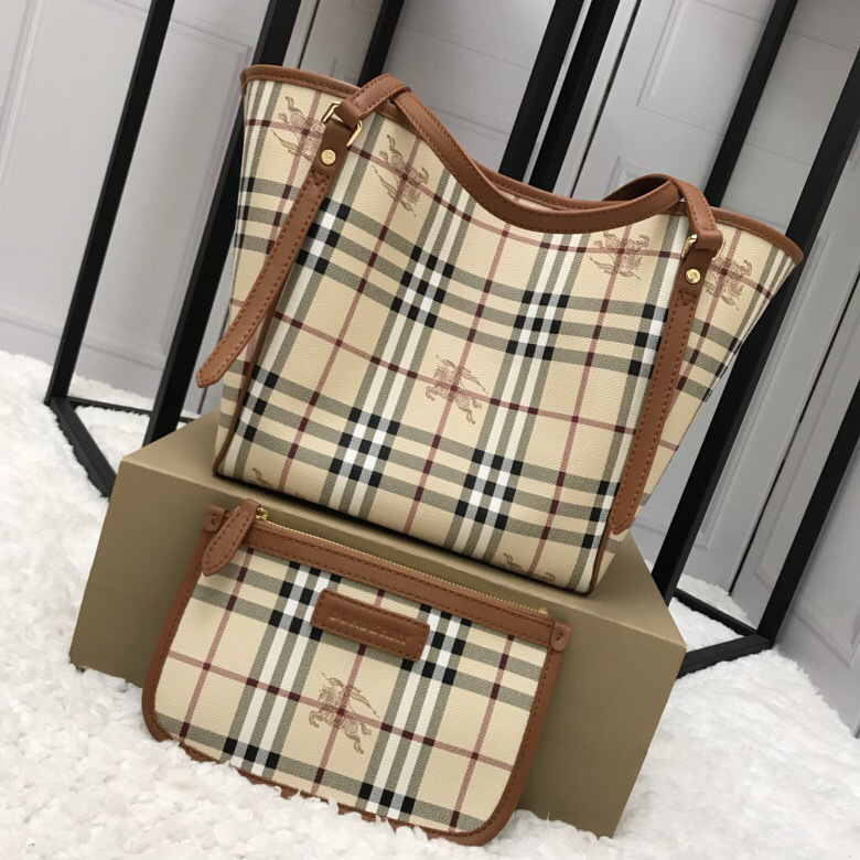 Bv*b*rry Original Check Tote Handbag with Khaki