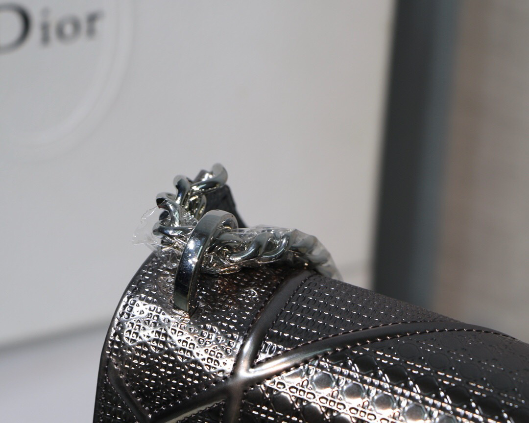 D10r D10rama Cannage Calfskin Bag in Sliver Gray