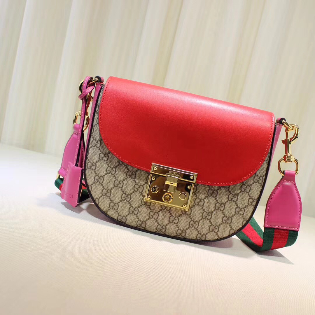 Gvc*1 Padlock Leather shoulder bag for Women Rose Red