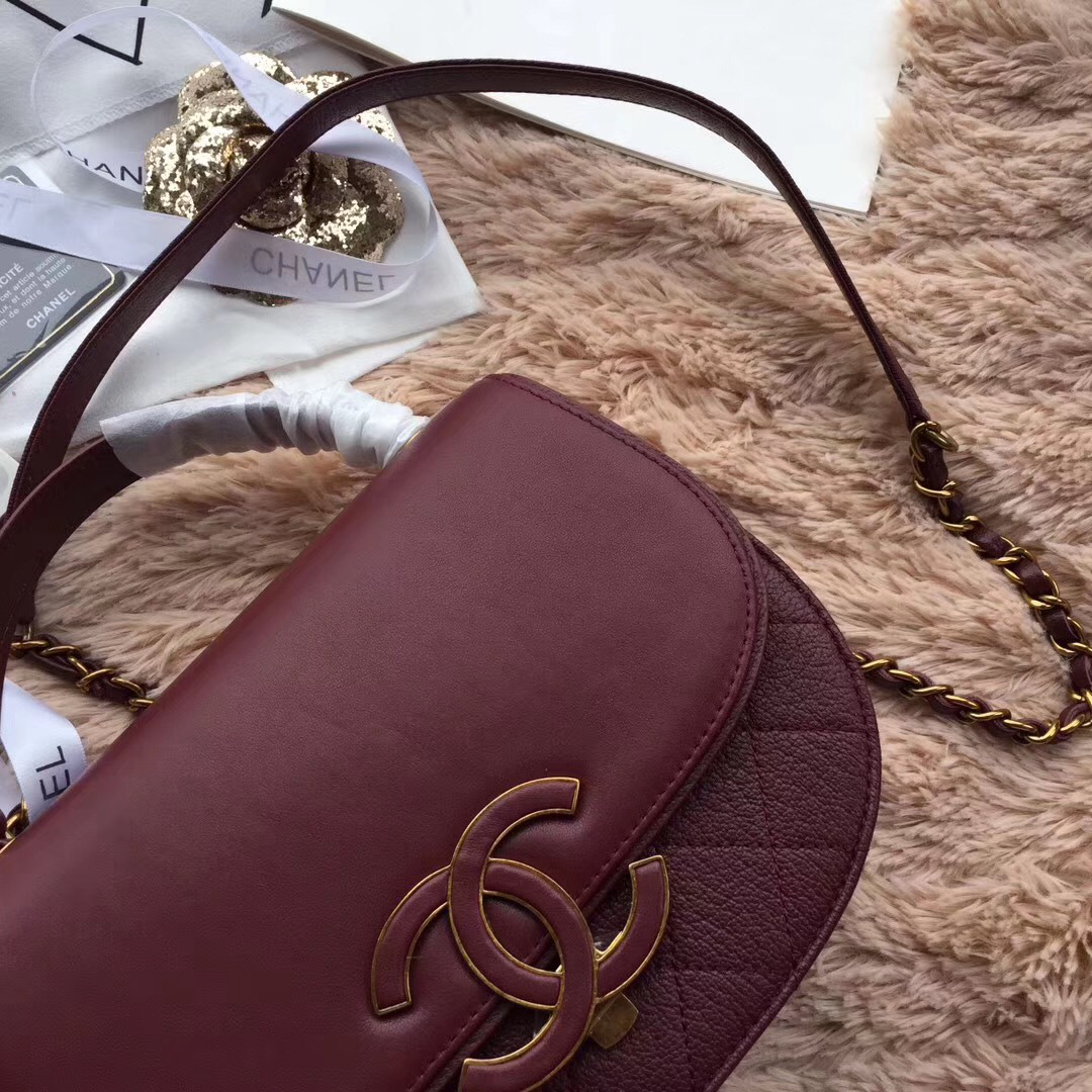 Ch**el Original Leather Bag in Wine Red