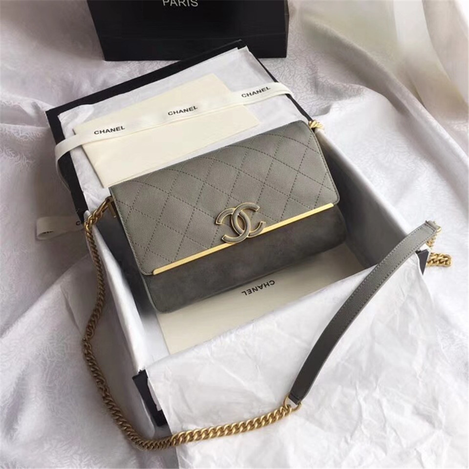 Ch**el Calfskin Flap Bag A57560 Gray