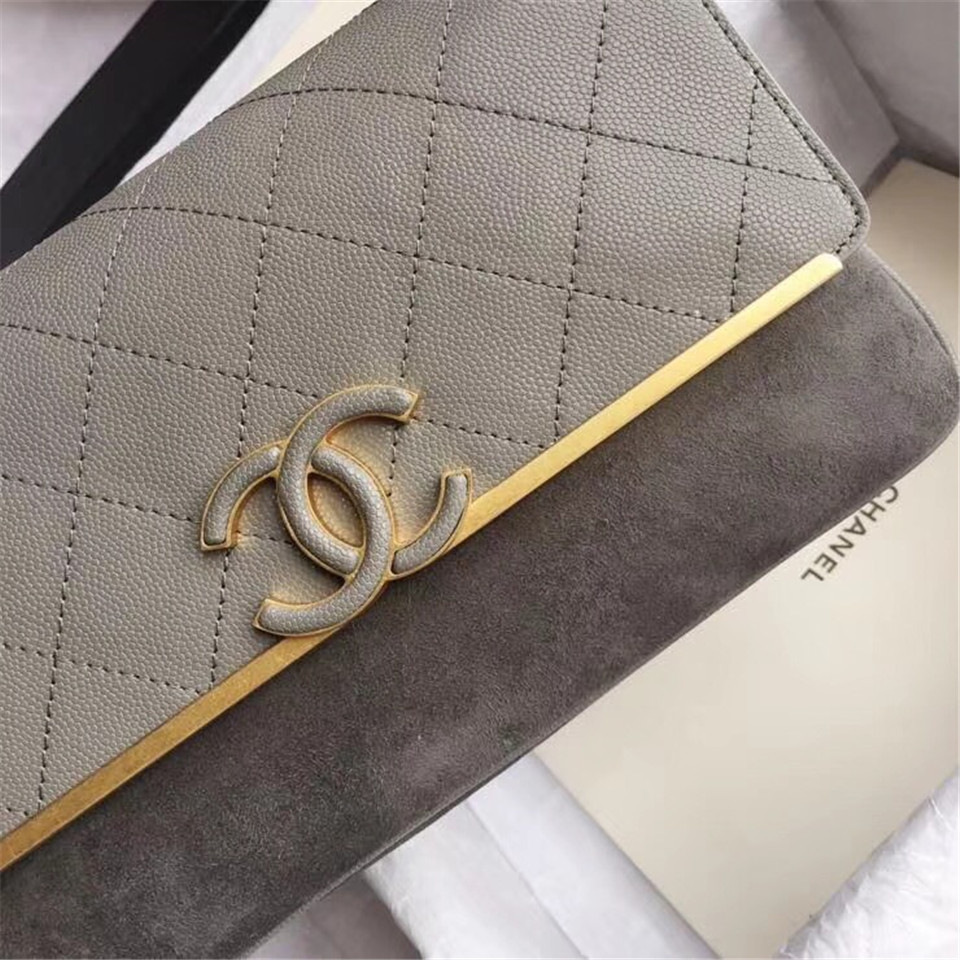 Ch**el Calfskin Flap Bag A57560 Gray