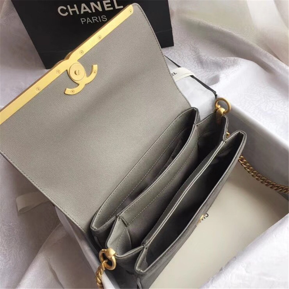 Ch**el Calfskin Flap Bag A57560 Gray