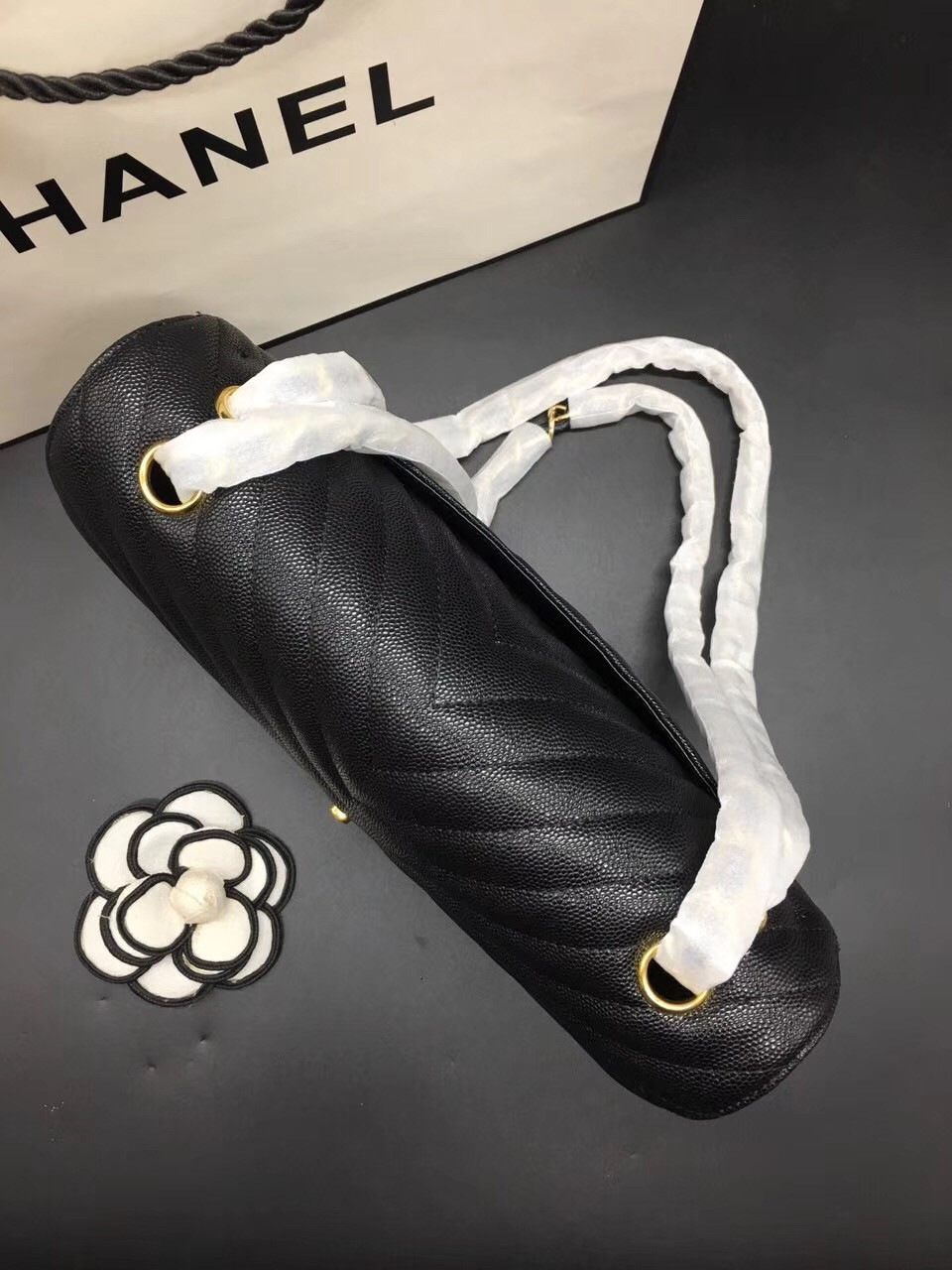 Ch**el Flap Bag Caviar Black Bag 25cm with Gold Hardware