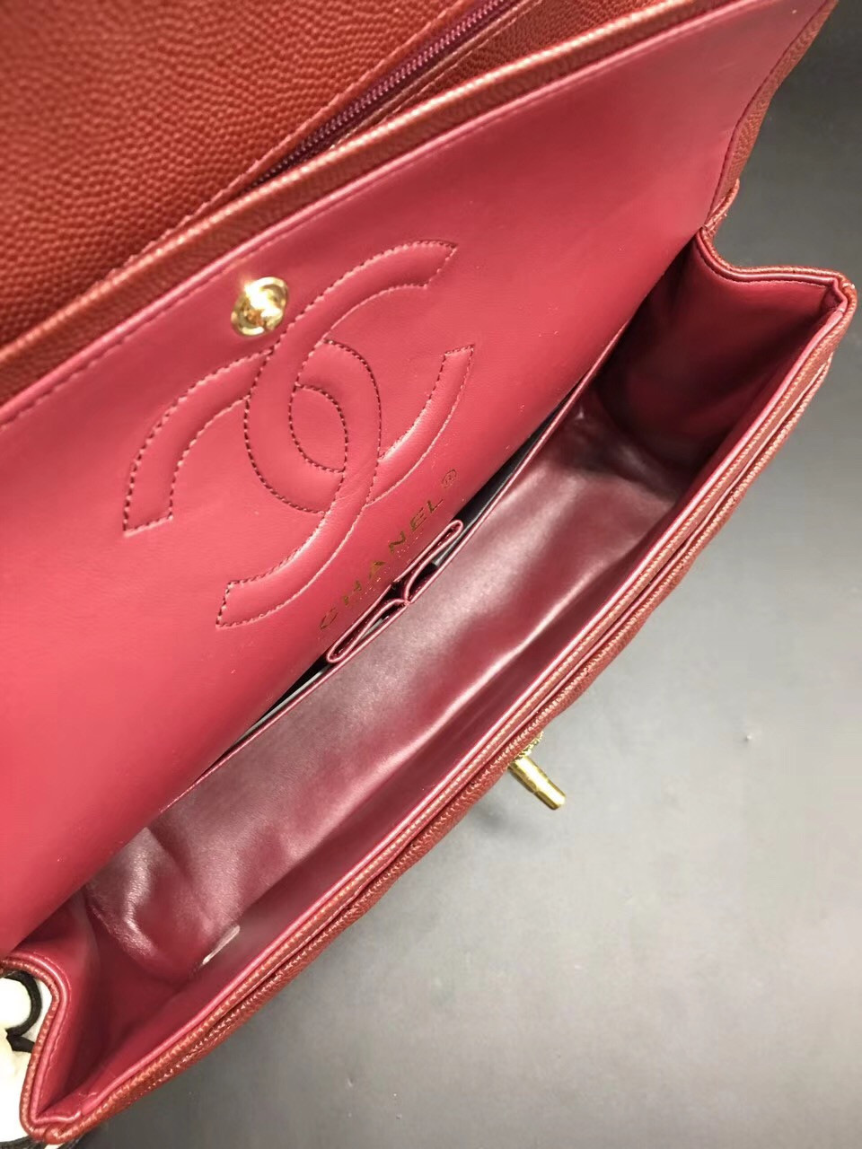 Ch**el Flap Bag Caviar Red Bag 25cm with Gold Hardware