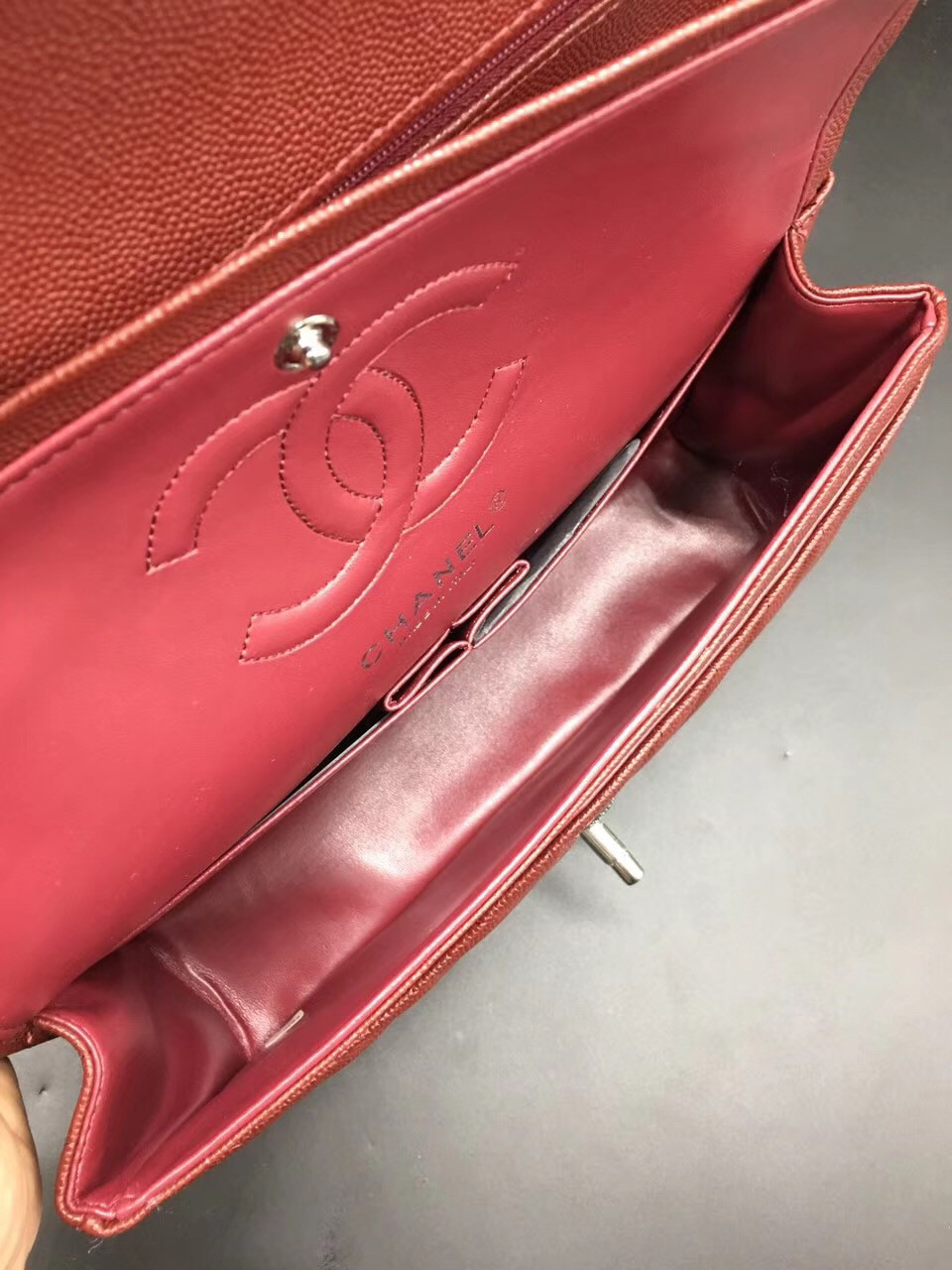 Ch**el Flap Bag Caviar Red Bag 25cm with Silver Hardware