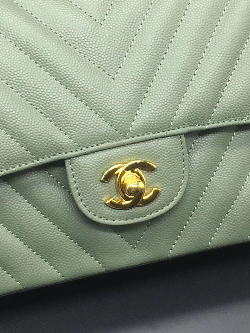 Ch**el Flap Bag Caviar Light Green Bag 25cm with Gold Hardware