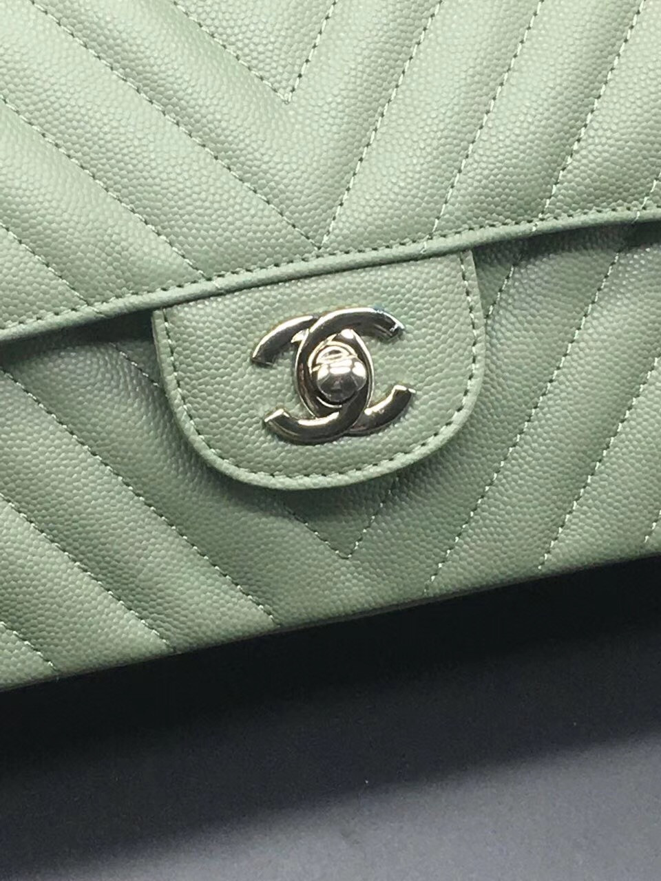 Ch**el Flap Bag Caviar Light Green Bag 25cm with Silver Hardware