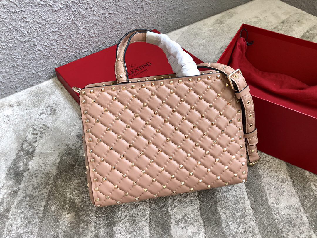 Va1e*ntin0 Garavani Rockstud Spike Lambskin Handbag in Pink