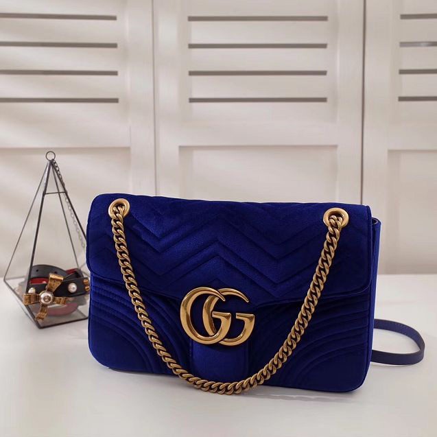 Gvc*1 Marmont velvet Large shoulder bag in Dark Blue