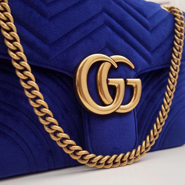Gvc*1 Marmont velvet Large shoulder bag in Dark Blue