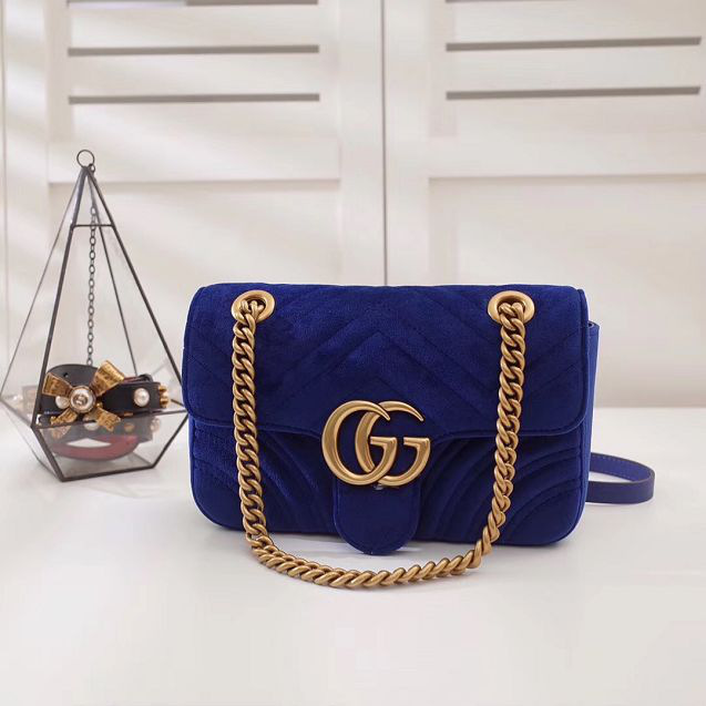 Gvc*1 Marmont velvet Small shoulder bag in Dark Blue