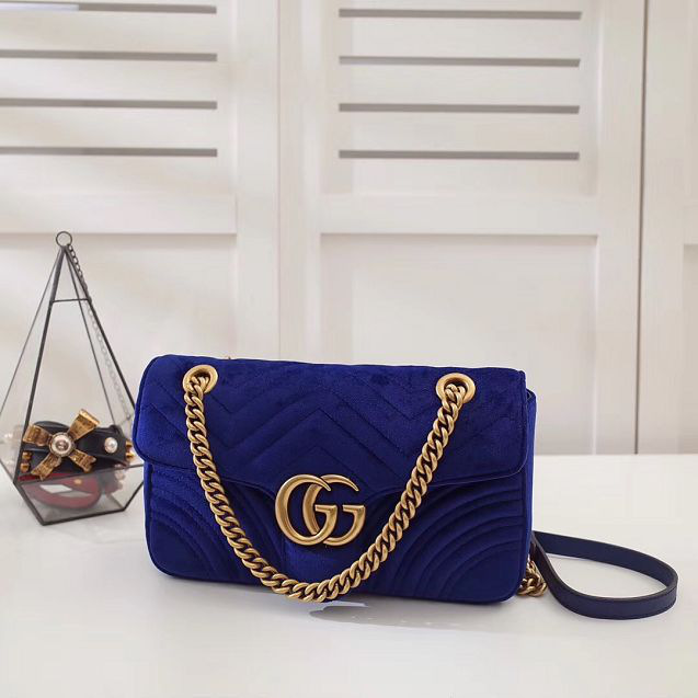 Gvc*1 Marmont velvet Medium shoulder bag in Dark Blue
