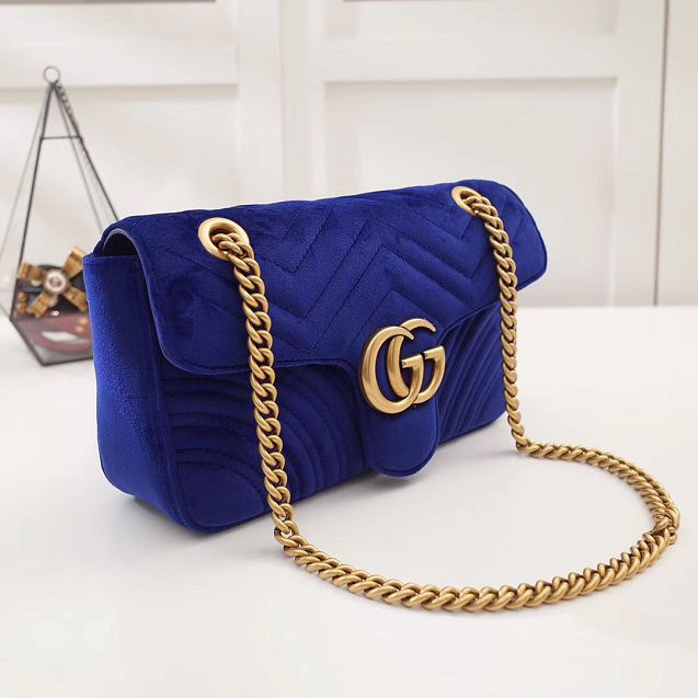Gvc*1 Marmont velvet Medium shoulder bag in Dark Blue