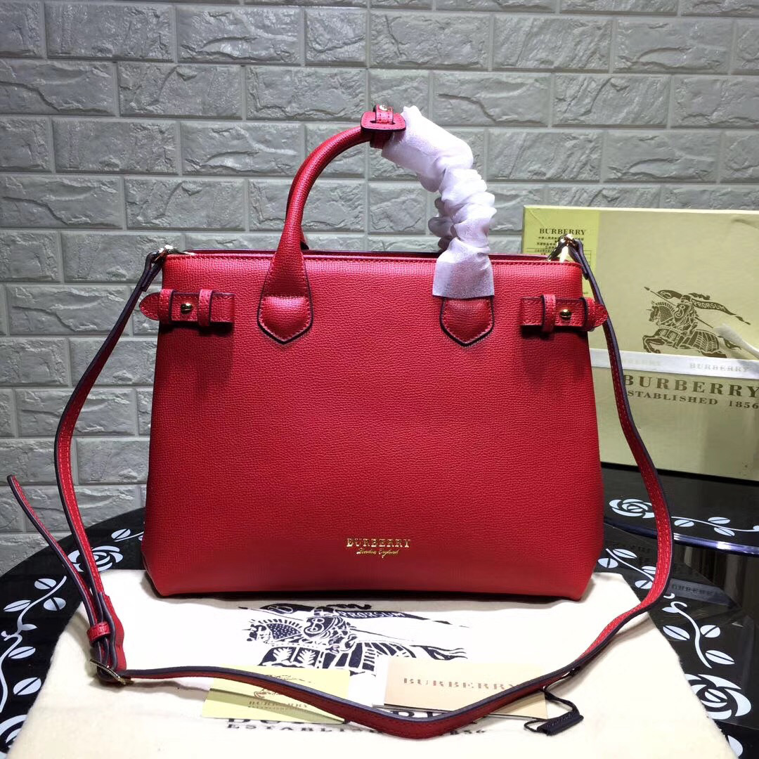Bv*b*rry Classic Leather Tote Bag with Red