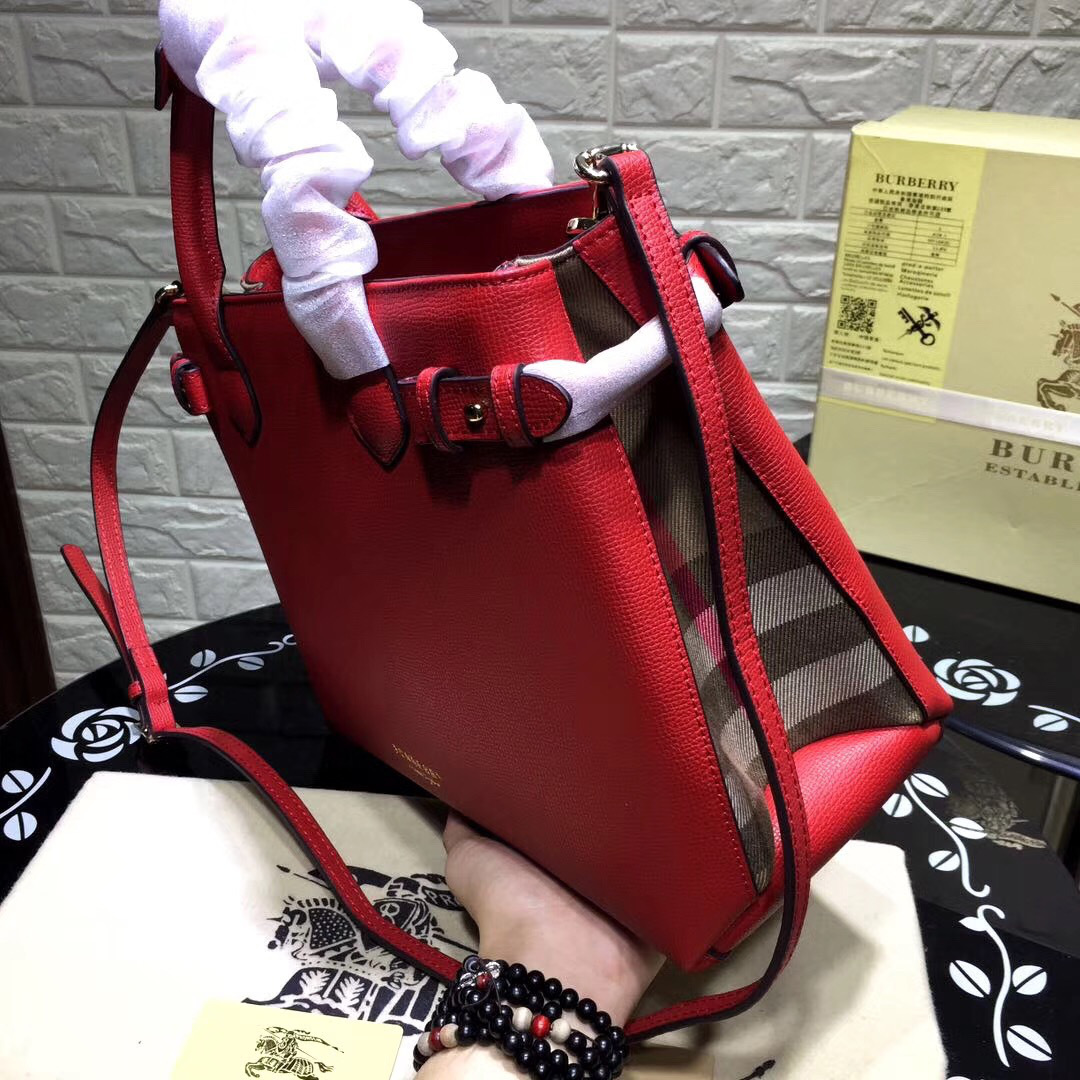 Bv*b*rry Classic Leather Tote Bag with Red