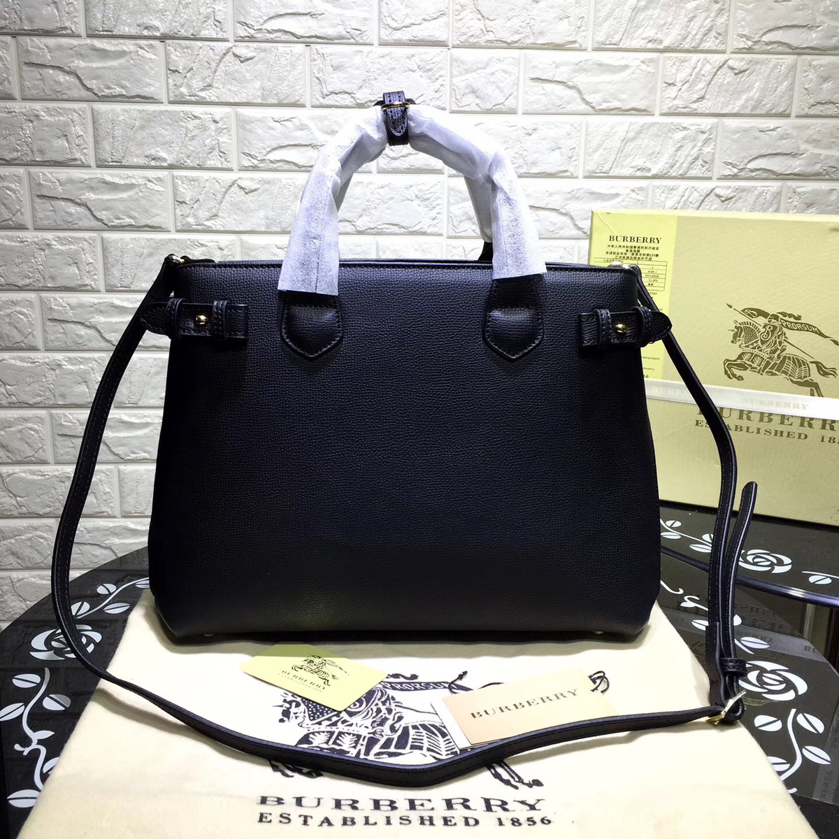 Bv*b*rry Classic Leather Tote Bag with Black