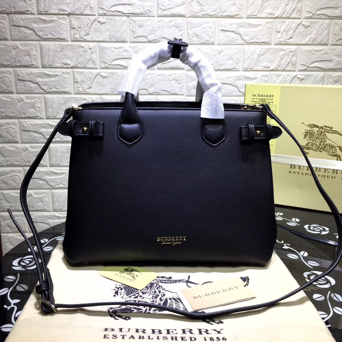 Bv*b*rry Classic Leather Tote Bag with Black