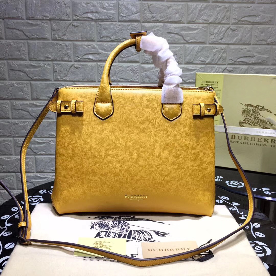 Bv*b*rry Classic Leather Tote Bag with Yellow