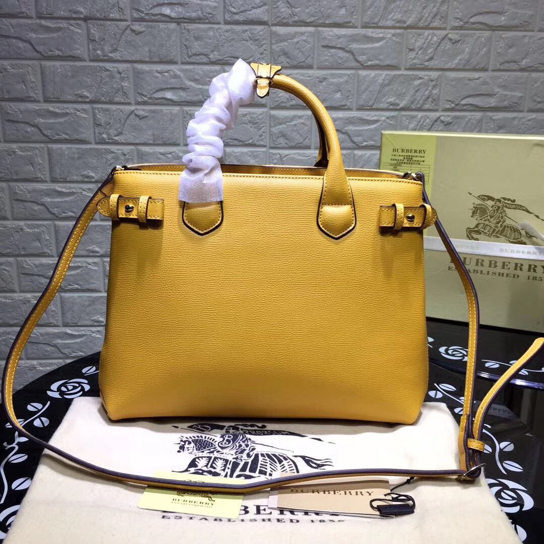 Bv*b*rry Classic Leather Tote Bag with Yellow