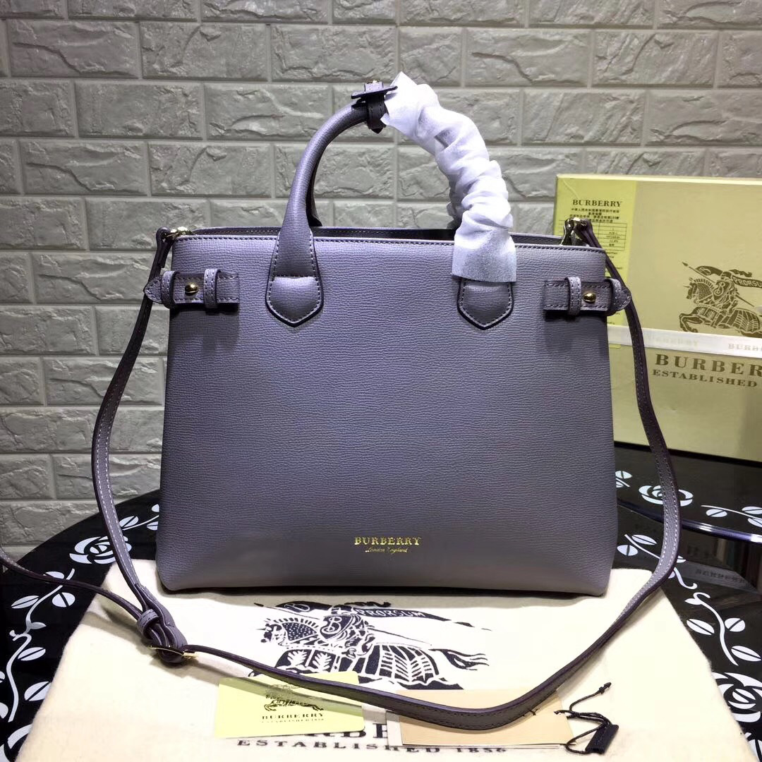 Bv*b*rry Classic Leather Tote Bag with Gray