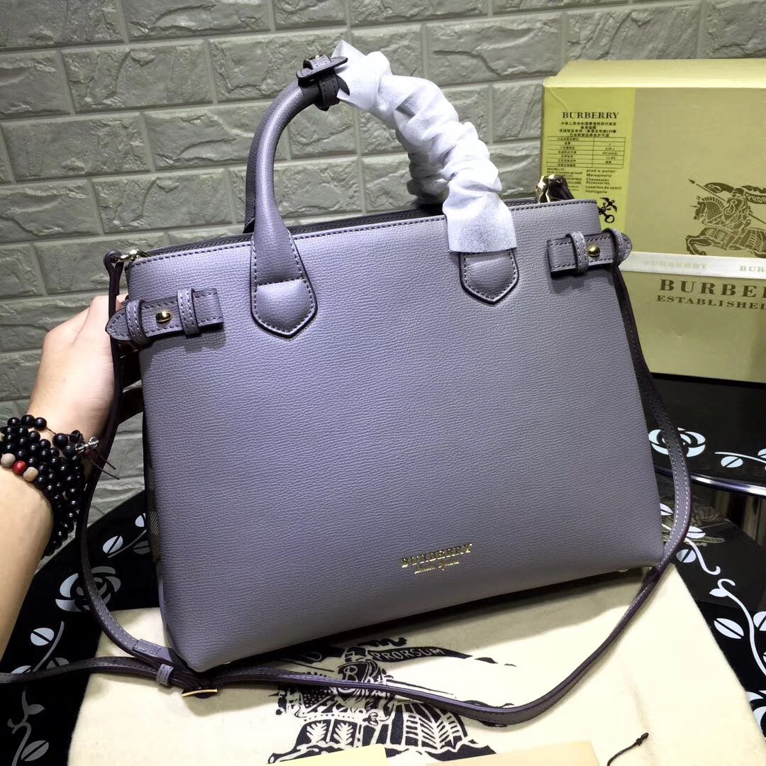Bv*b*rry Classic Leather Tote Bag with Gray