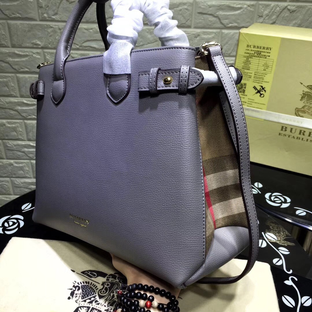 Bv*b*rry Classic Leather Tote Bag with Gray